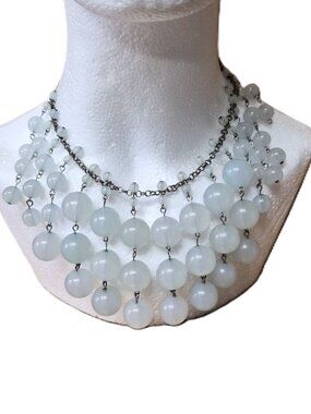 J.Crew Lucite Statement Necklace Cloud Dancer Bib Necklace Milky Bead Adjustable